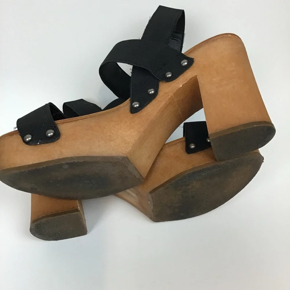 MIA 90’s Black Strap Platform Open Toe Retro Block Heel Heeled Sandal 8.5